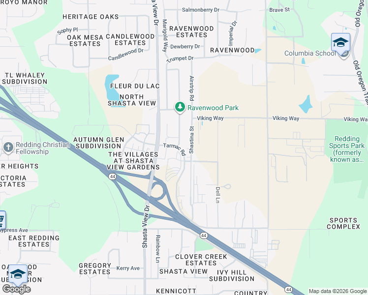 map of restaurants, bars, coffee shops, grocery stores, and more near 2430 Tarmac Road in Redding