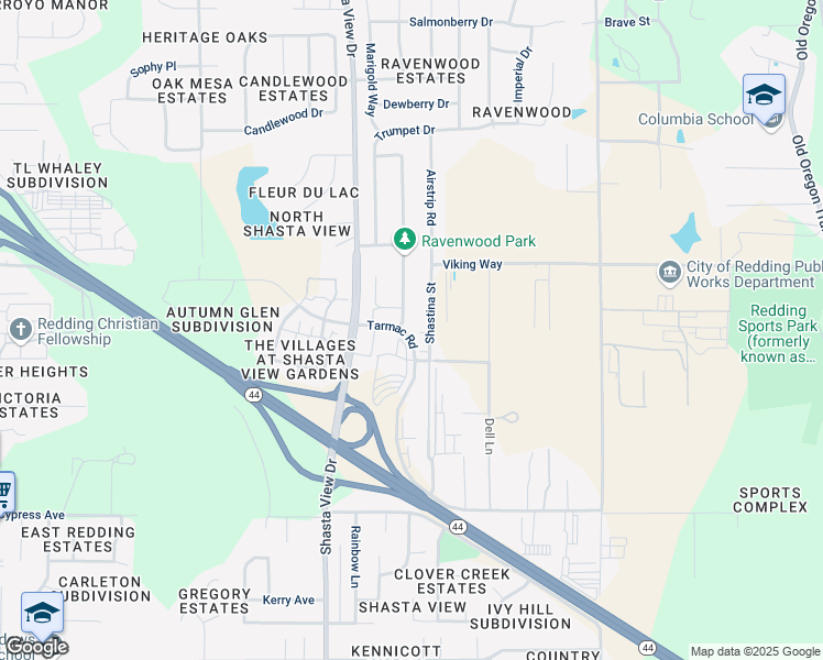 map of restaurants, bars, coffee shops, grocery stores, and more near 2430 Tarmac Road in Redding
