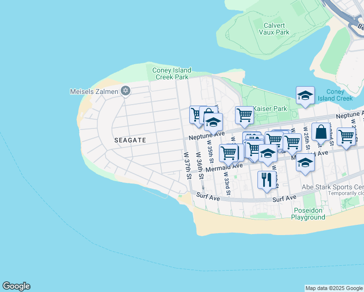 map of restaurants, bars, coffee shops, grocery stores, and more near 3718 Neptune Avenue in Brooklyn
