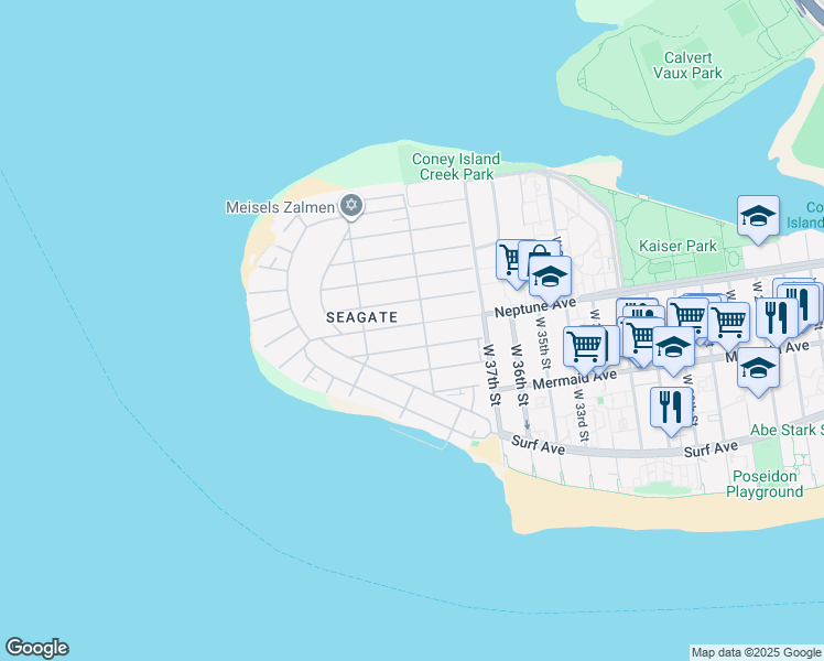 map of restaurants, bars, coffee shops, grocery stores, and more near 3917 Seagate Avenue in Brooklyn