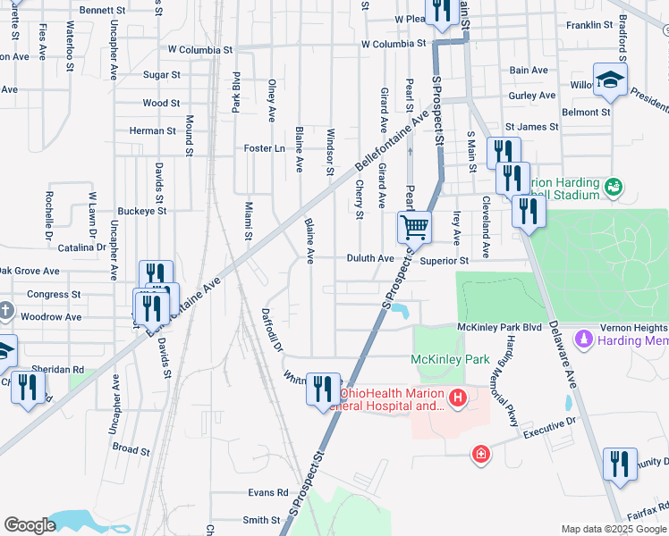 map of restaurants, bars, coffee shops, grocery stores, and more near 317 Duluth Avenue in Marion