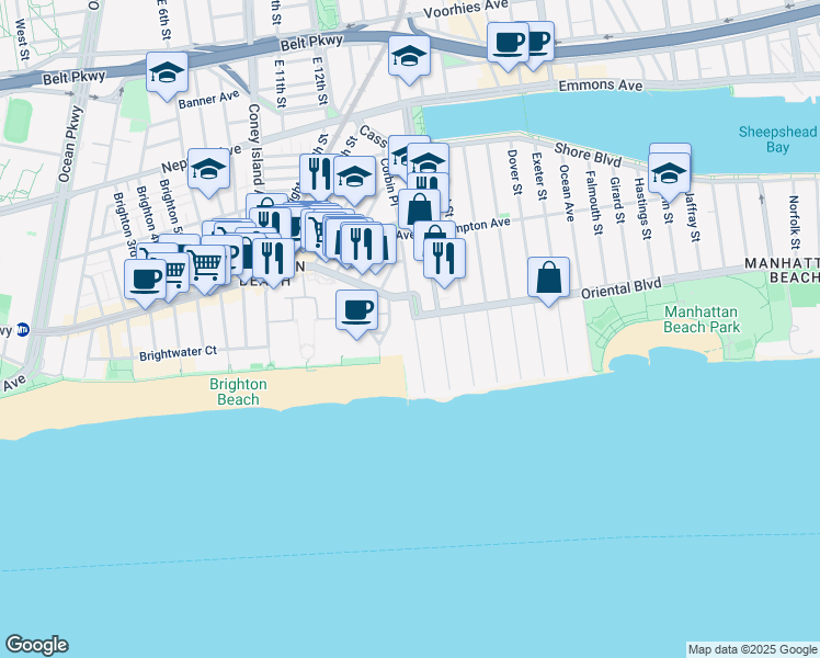 map of restaurants, bars, coffee shops, grocery stores, and more near 200 Corbin Place in Brooklyn