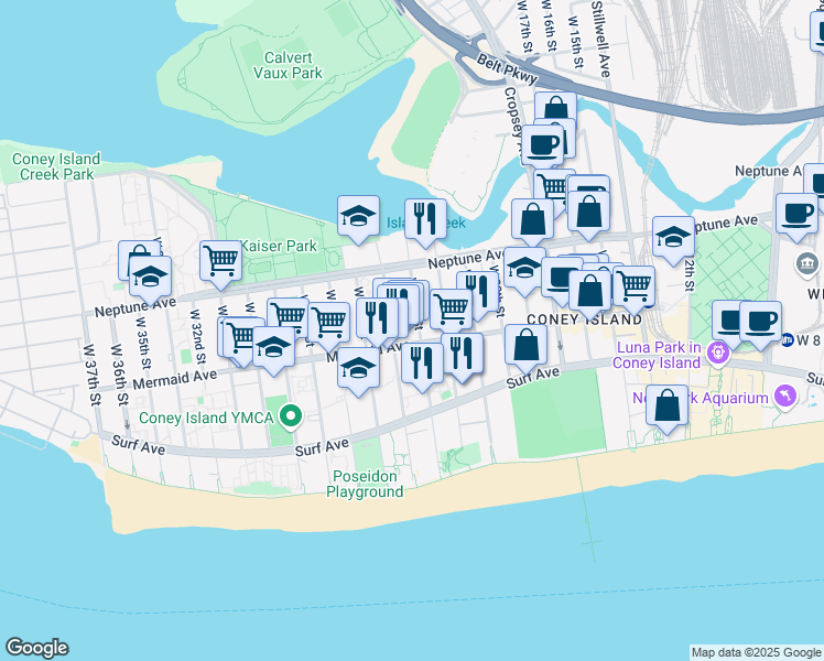 map of restaurants, bars, coffee shops, grocery stores, and more near 2876 West 23rd Street in Brooklyn