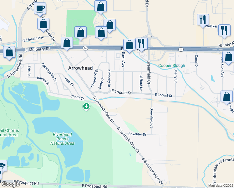 map of restaurants, bars, coffee shops, grocery stores, and more near 3115 East Locust Street in Fort Collins