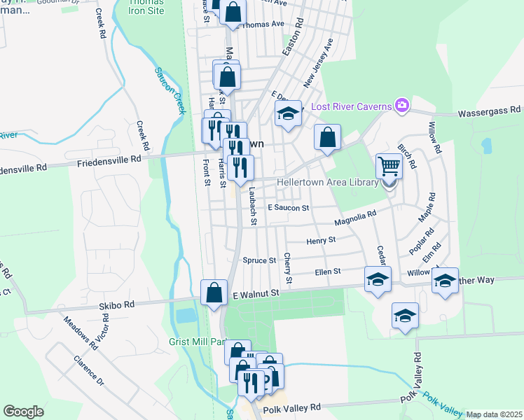 map of restaurants, bars, coffee shops, grocery stores, and more near 338 Northampton Street in Hellertown
