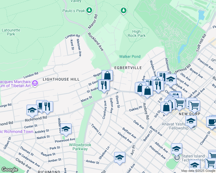 map of restaurants, bars, coffee shops, grocery stores, and more near 3171 Richmond Road in Staten Island