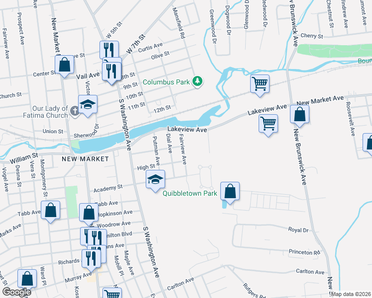 map of restaurants, bars, coffee shops, grocery stores, and more near 617 Fairview Avenue in Piscataway