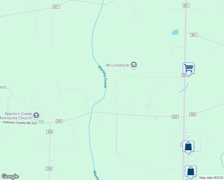 map of restaurants, bars, coffee shops, grocery stores, and more near 5805 County Road 203 in Millersburg