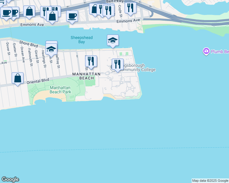 map of restaurants, bars, coffee shops, grocery stores, and more near John Berry Boulevard in Brooklyn