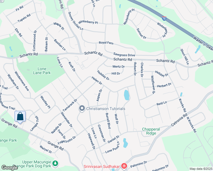 map of restaurants, bars, coffee shops, grocery stores, and more near 6009 Helen Drive in Allentown