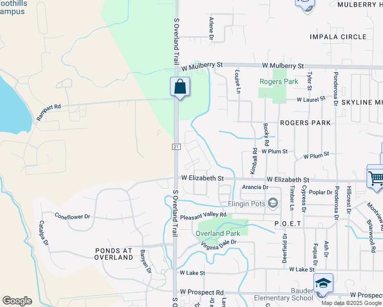 map of restaurants, bars, coffee shops, grocery stores, and more near 3002 West Elizabeth Street in Fort Collins