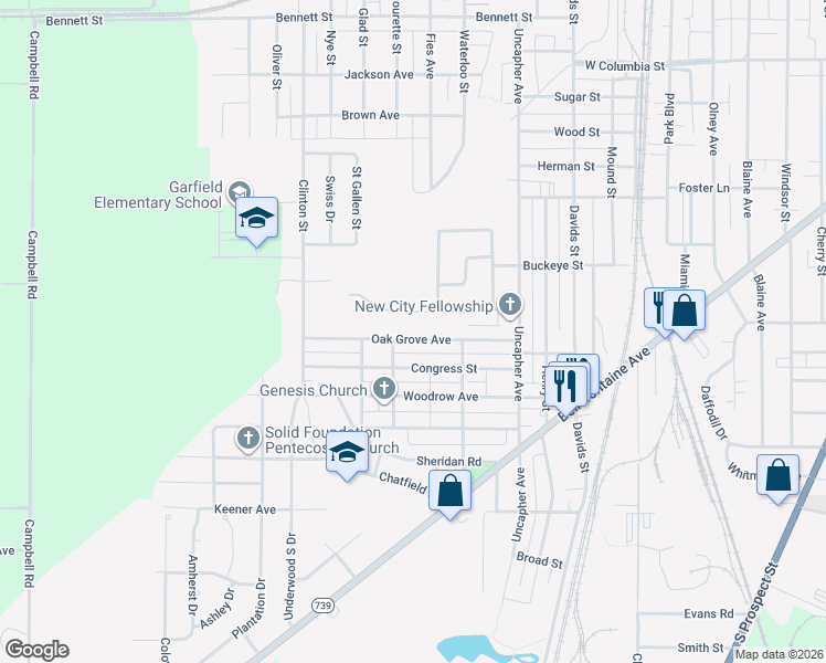 map of restaurants, bars, coffee shops, grocery stores, and more near 882 Oak Grove Ave in Marion