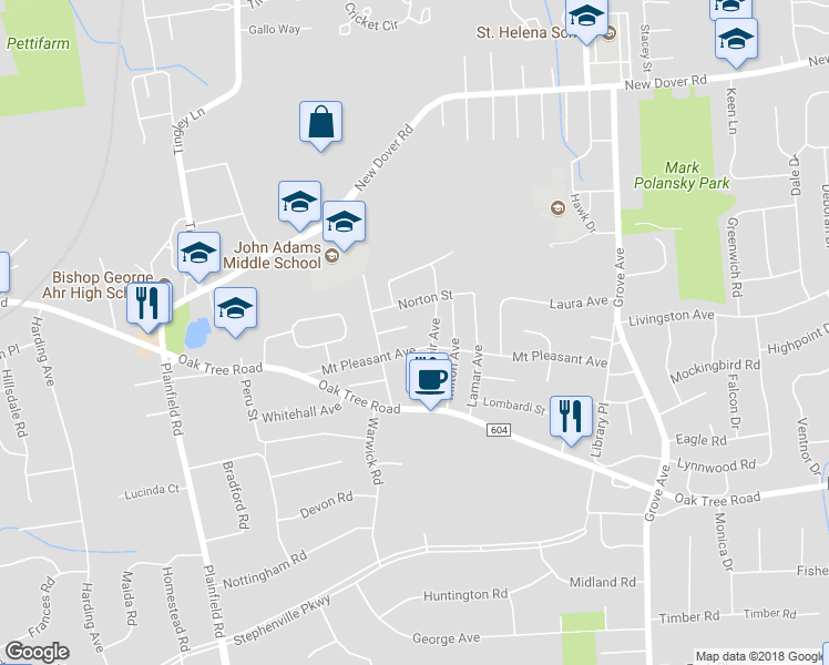 map of restaurants, bars, coffee shops, grocery stores, and more near 7 Wendy Court in Edison
