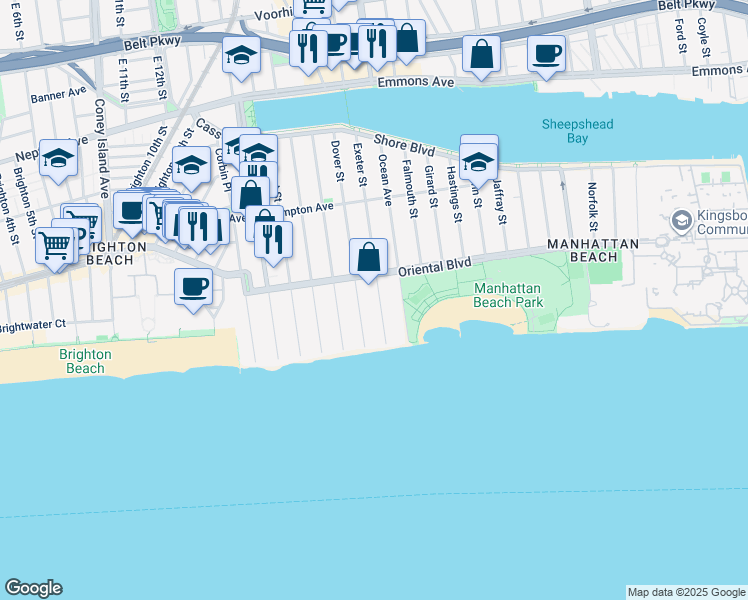 map of restaurants, bars, coffee shops, grocery stores, and more near 228 Exeter Street in Brooklyn