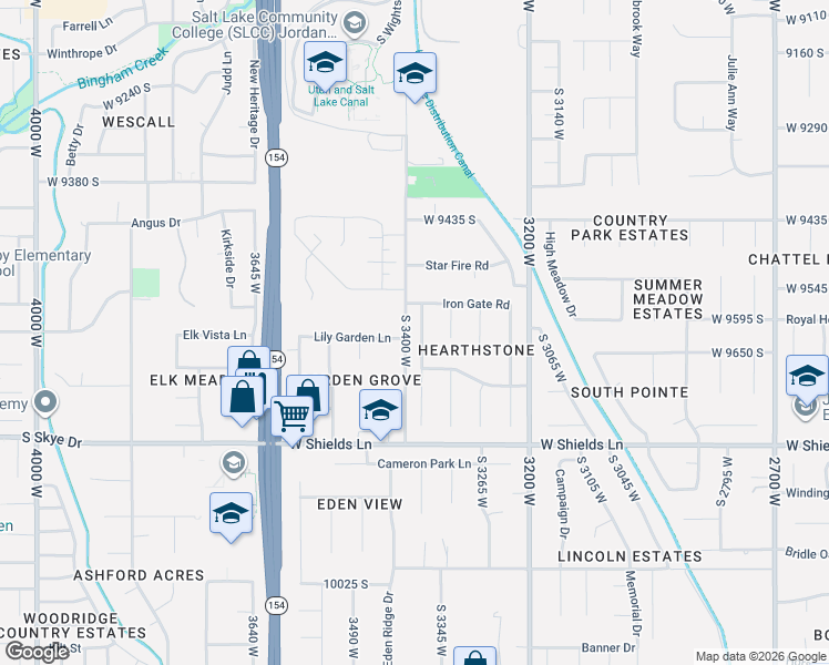 map of restaurants, bars, coffee shops, grocery stores, and more near 9622 Channing Drive in South Jordan