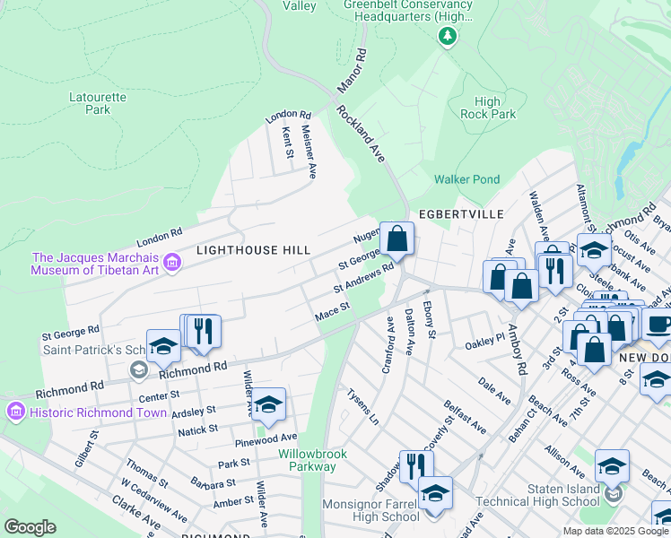 map of restaurants, bars, coffee shops, grocery stores, and more near 96 Saint George Road in Staten Island