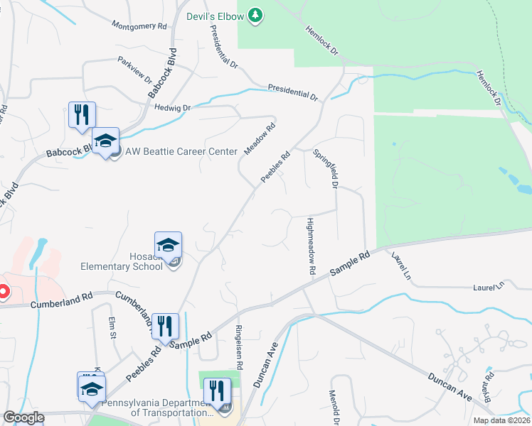 map of restaurants, bars, coffee shops, grocery stores, and more near 1424 Brilikim Drive in McCandless