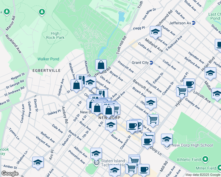 map of restaurants, bars, coffee shops, grocery stores, and more near 85 Locust Ave in Staten Island