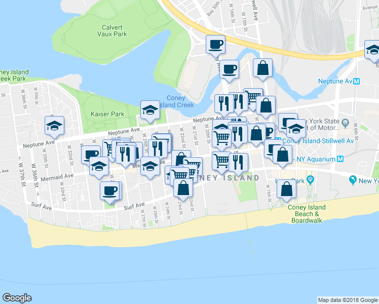 map of restaurants, bars, coffee shops, grocery stores, and more near 2873 West 22nd Street in Brooklyn