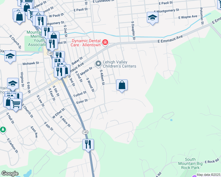 map of restaurants, bars, coffee shops, grocery stores, and more near 125 Woodcrest Circle in Allentown