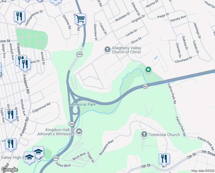 map of restaurants, bars, coffee shops, grocery stores, and more near 158 Leed Street in New Kensington