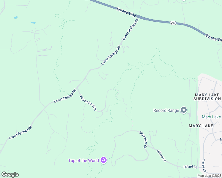 map of restaurants, bars, coffee shops, grocery stores, and more near 16400 Valparaiso Way in Redding