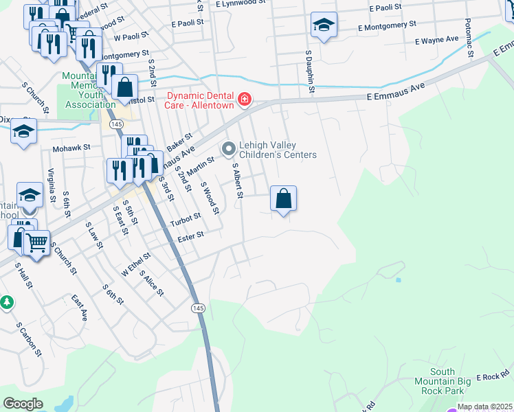 map of restaurants, bars, coffee shops, grocery stores, and more near 125 Woodcrest Circle in Allentown