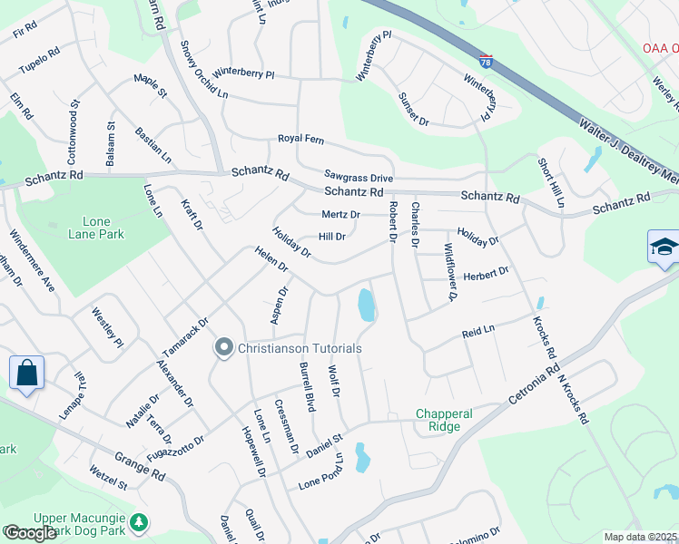 map of restaurants, bars, coffee shops, grocery stores, and more near 5813 Helen Drive in Allentown