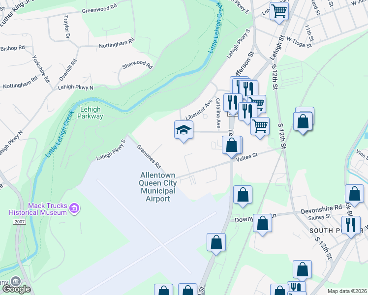 map of restaurants, bars, coffee shops, grocery stores, and more near 1708 Coronado Street in Allentown