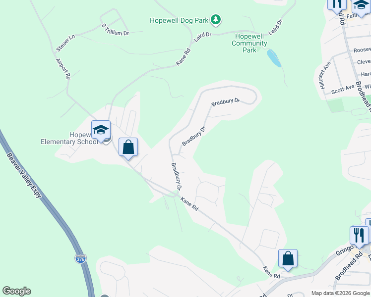 map of restaurants, bars, coffee shops, grocery stores, and more near 3291 Bradbury Drive in Aliquippa