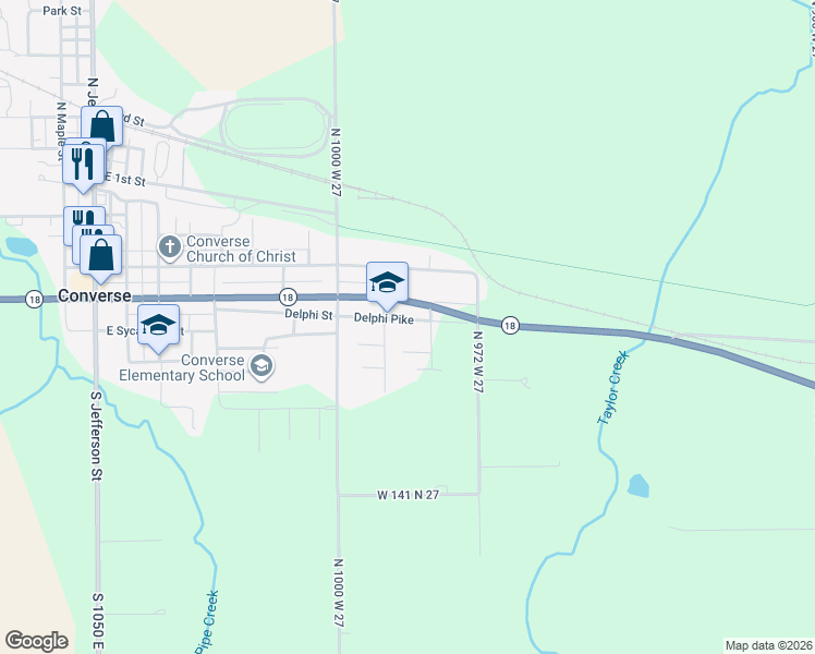 map of restaurants, bars, coffee shops, grocery stores, and more near 302 South 2nd Street in Converse