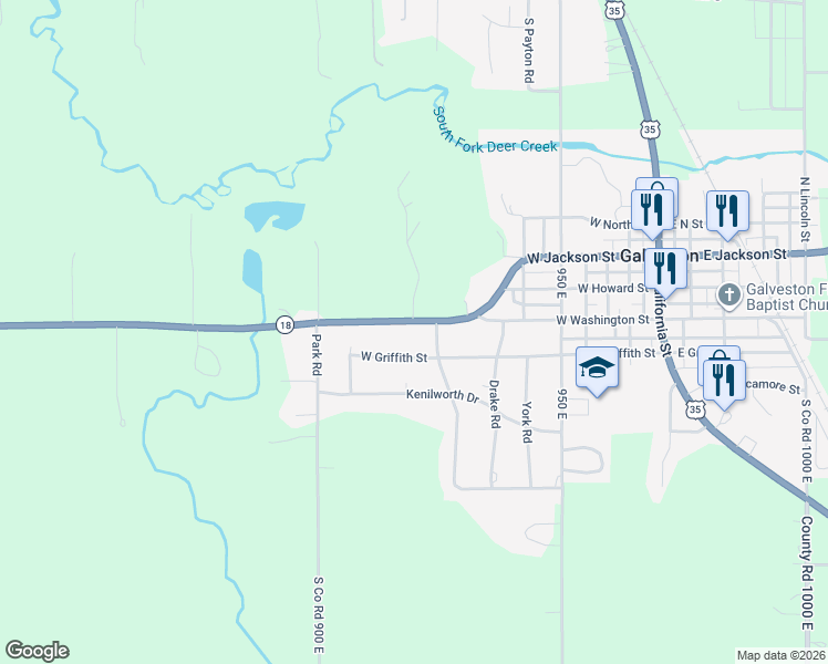map of restaurants, bars, coffee shops, grocery stores, and more near 501 W Washington St in Galveston