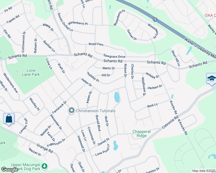 map of restaurants, bars, coffee shops, grocery stores, and more near 5813 Helen Drive in Allentown