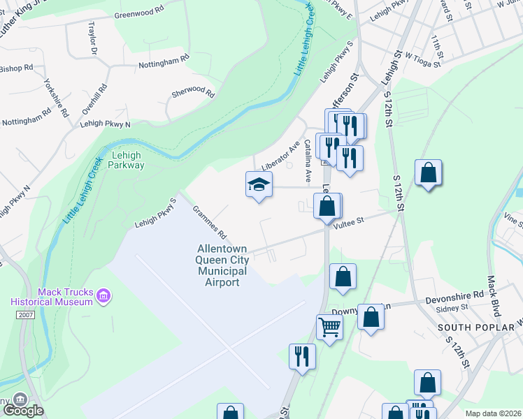map of restaurants, bars, coffee shops, grocery stores, and more near 1708 Coronado Street in Allentown