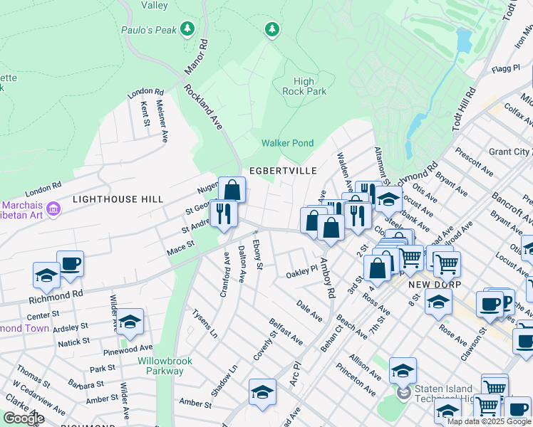map of restaurants, bars, coffee shops, grocery stores, and more near 40 Dimarco Place in Staten Island