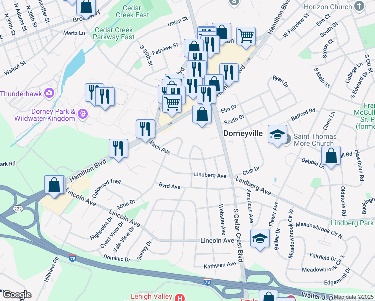 map of restaurants, bars, coffee shops, grocery stores, and more near 816 Glick Avenue in Allentown