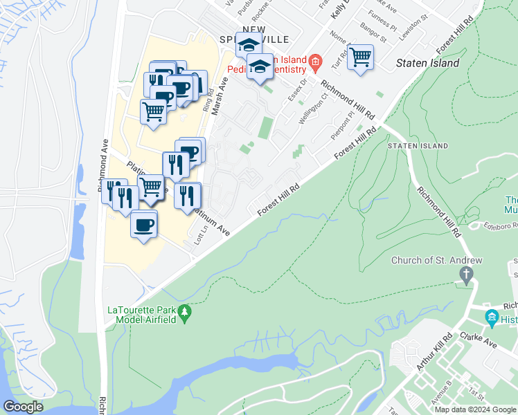 map of restaurants, bars, coffee shops, grocery stores, and more near 61 Rumson Road in Staten Island