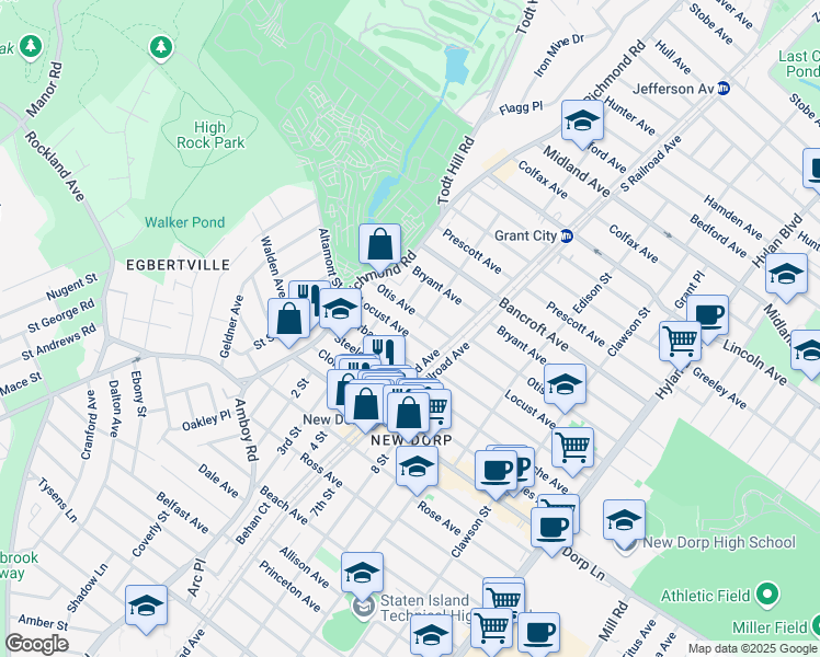 map of restaurants, bars, coffee shops, grocery stores, and more near 85 Locust Avenue in Staten Island