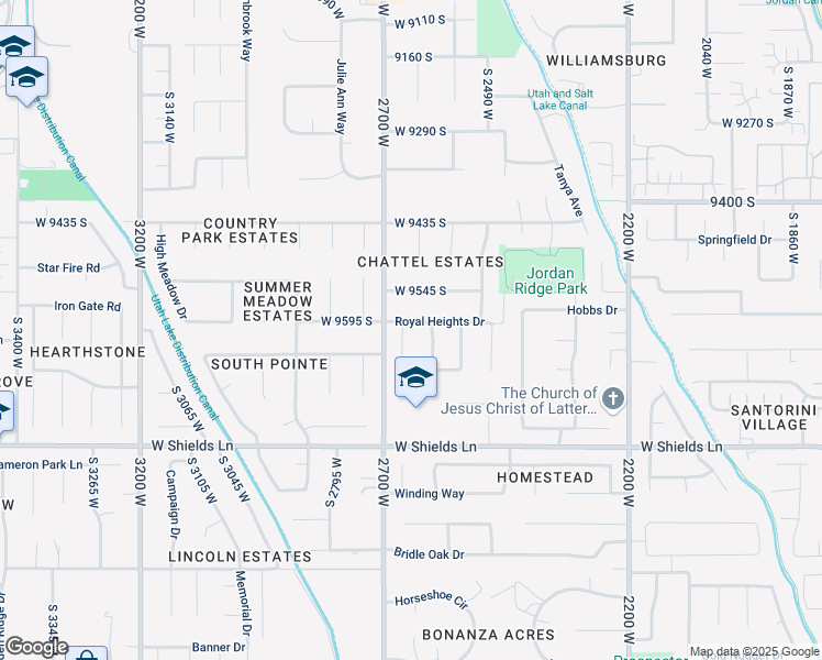 map of restaurants, bars, coffee shops, grocery stores, and more near 9621 South Princess Cove in South Jordan