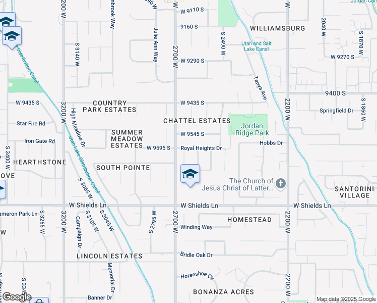 map of restaurants, bars, coffee shops, grocery stores, and more near 9621 South Princess Cove in South Jordan