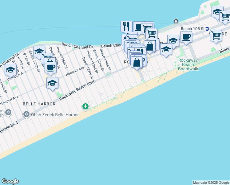 map of restaurants, bars, coffee shops, grocery stores, and more near 131 121 Street in Queens