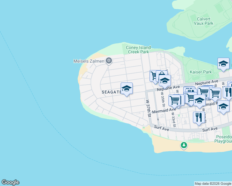 map of restaurants, bars, coffee shops, grocery stores, and more near 3834 Neptune Avenue in Brooklyn