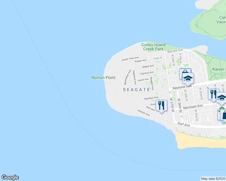 map of restaurants, bars, coffee shops, grocery stores, and more near 4725 Beach 47th Street in Brooklyn