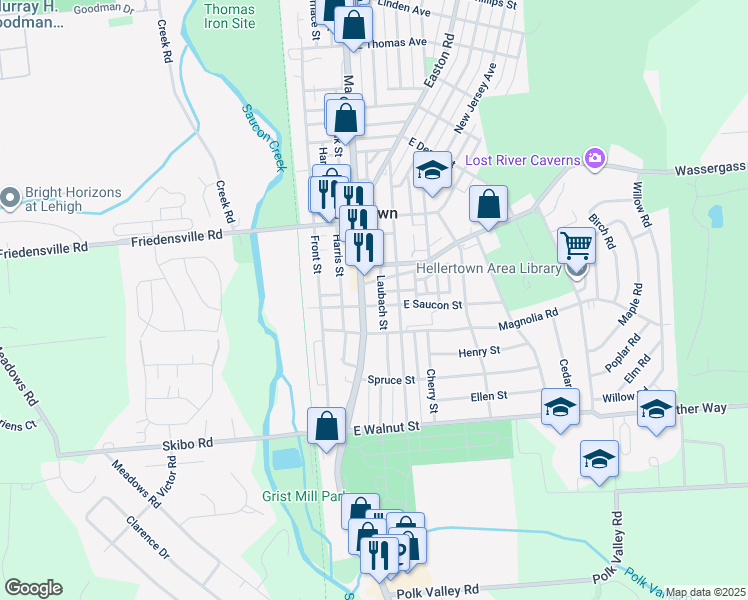 map of restaurants, bars, coffee shops, grocery stores, and more near 401 Pennsylvania 412 in Hellertown