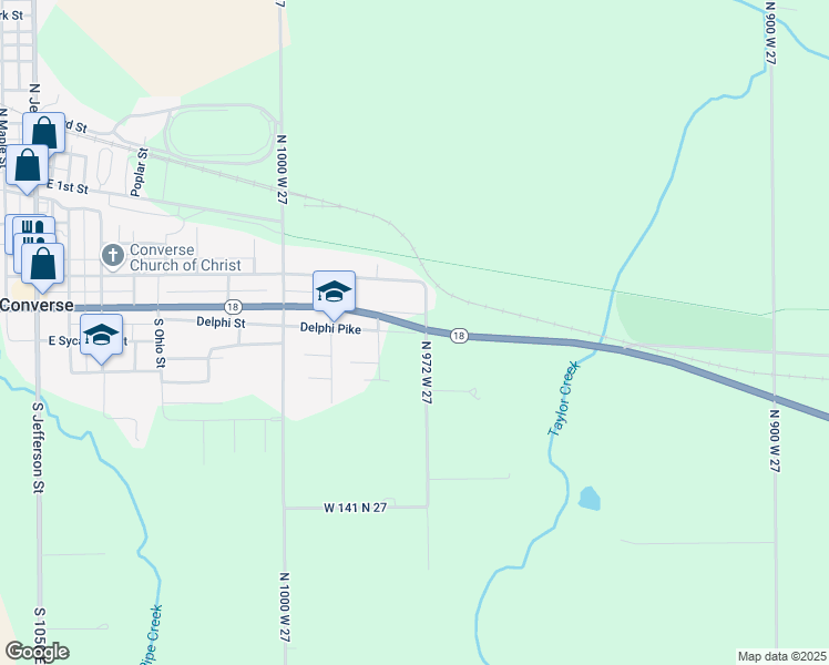 map of restaurants, bars, coffee shops, grocery stores, and more near 900 East Delphi Street in Converse