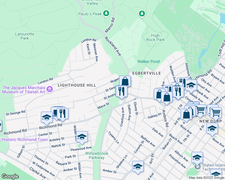 map of restaurants, bars, coffee shops, grocery stores, and more near 58 Saint George Road in Staten Island