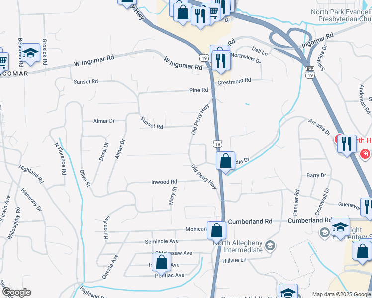 map of restaurants, bars, coffee shops, grocery stores, and more near 9401 Old Perry Highway in Pittsburgh