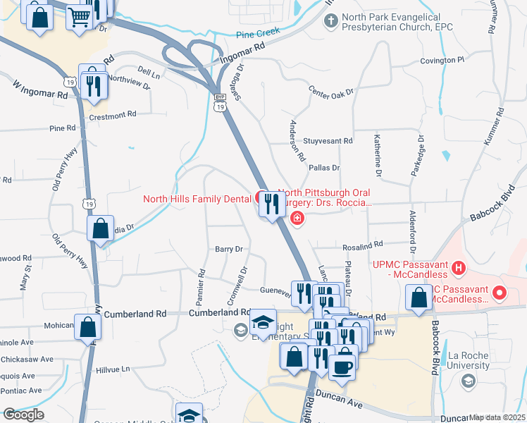 map of restaurants, bars, coffee shops, grocery stores, and more near 9401 McKnight Road in Pittsburgh