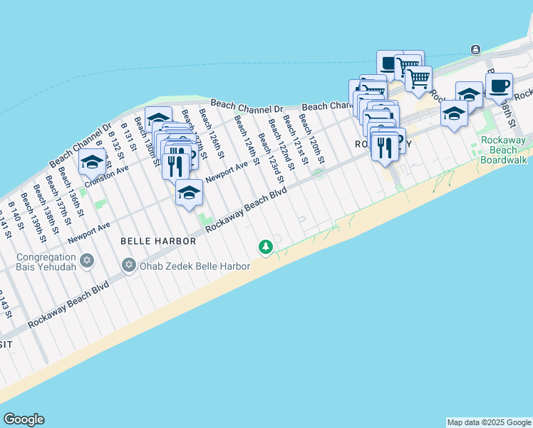 map of restaurants, bars, coffee shops, grocery stores, and more near 180 125 Street in Queens