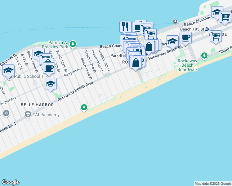 map of restaurants, bars, coffee shops, grocery stores, and more near 131 121 Street in Queens